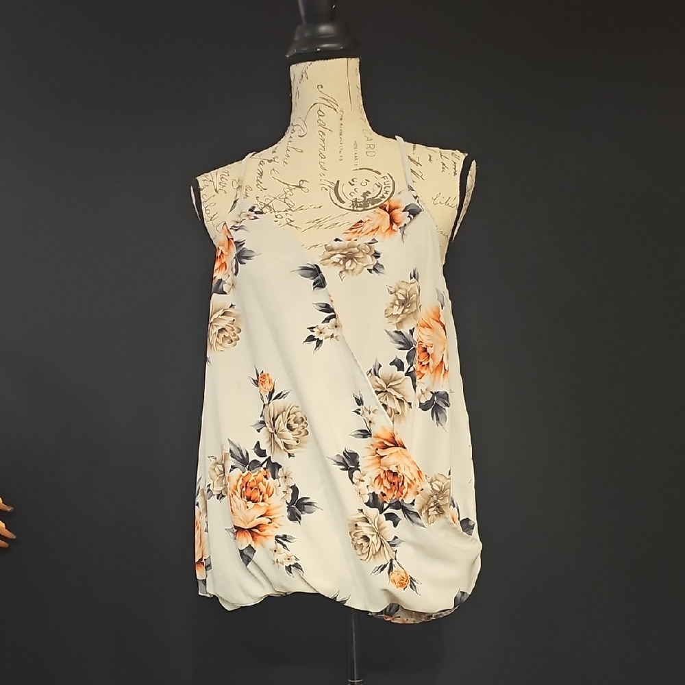 SHEIN Floral Tank Top - Cream and Orange